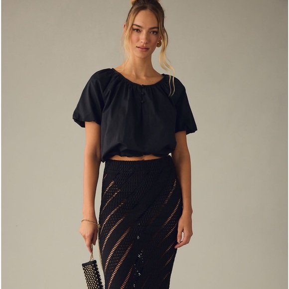 NWT ladies black size Large short sleeve peasant Blouse by Anthropologie - Picture 4 of 13